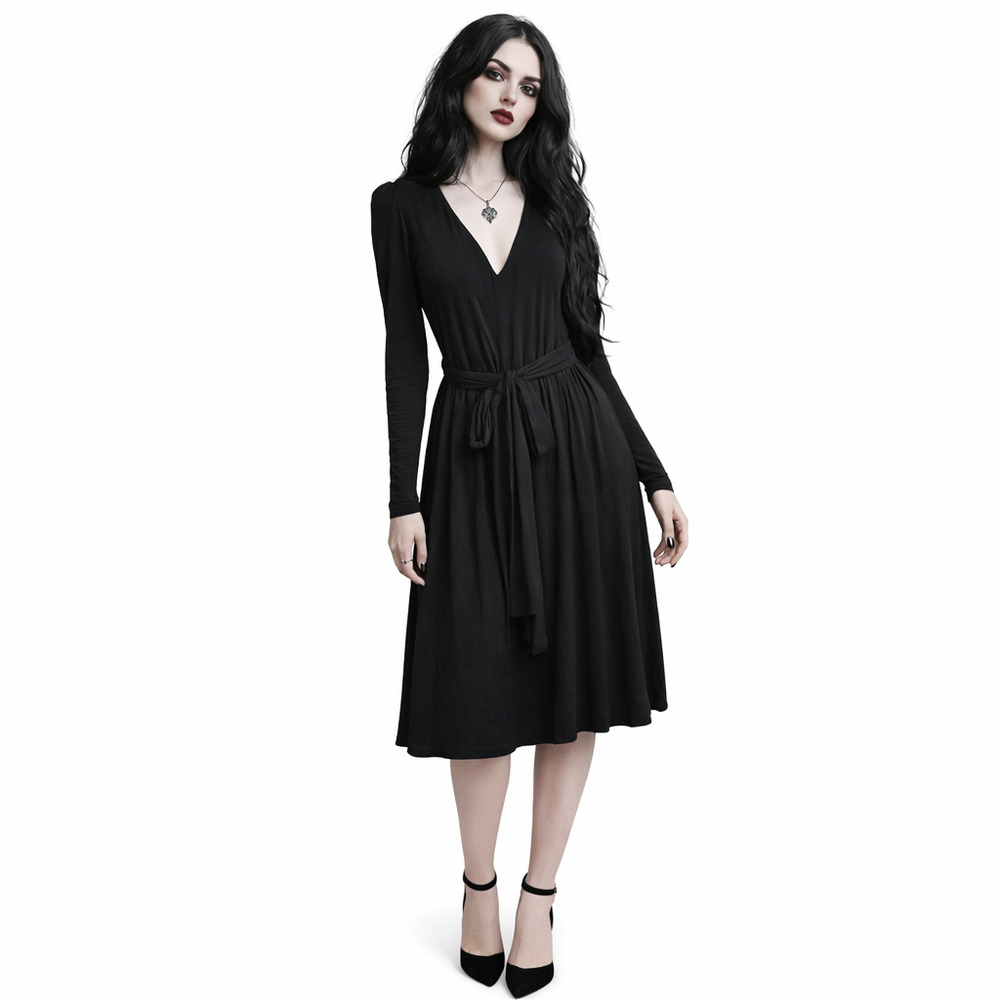 Theory Womens Dress Size 2 Black Long Sleeve Midi Witchy Romantic Goth Workwear